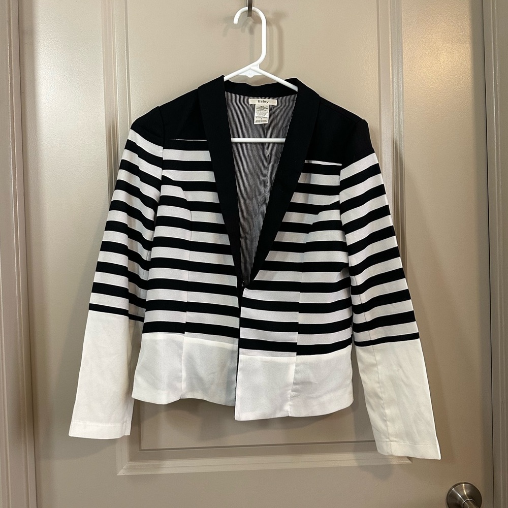 Black and White Striped Women's Blazer